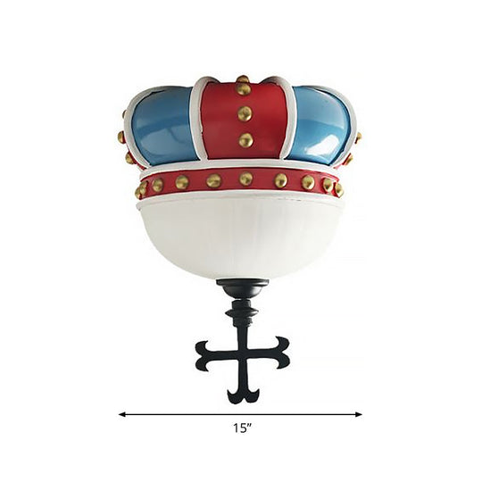 Kids Crown Flushmount Lighting - 2 - Light Ceiling Fixture For Bedroom In Red & Blue
