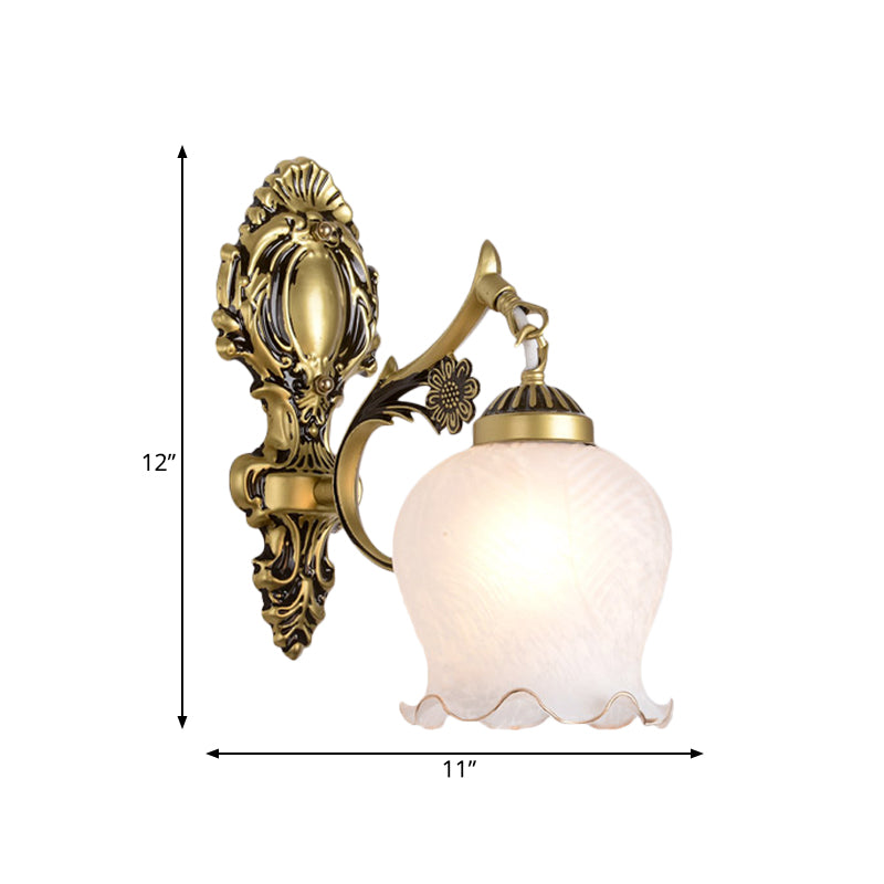 Opal Glass Flower Wall Lamp Fixture In Antique Bronze - Bedroom Mount Light