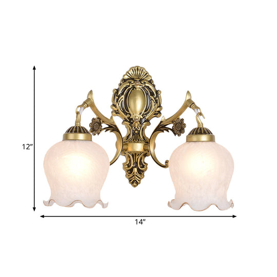 Opal Glass Flower Wall Lamp Fixture In Antique Bronze - Bedroom Mount Light