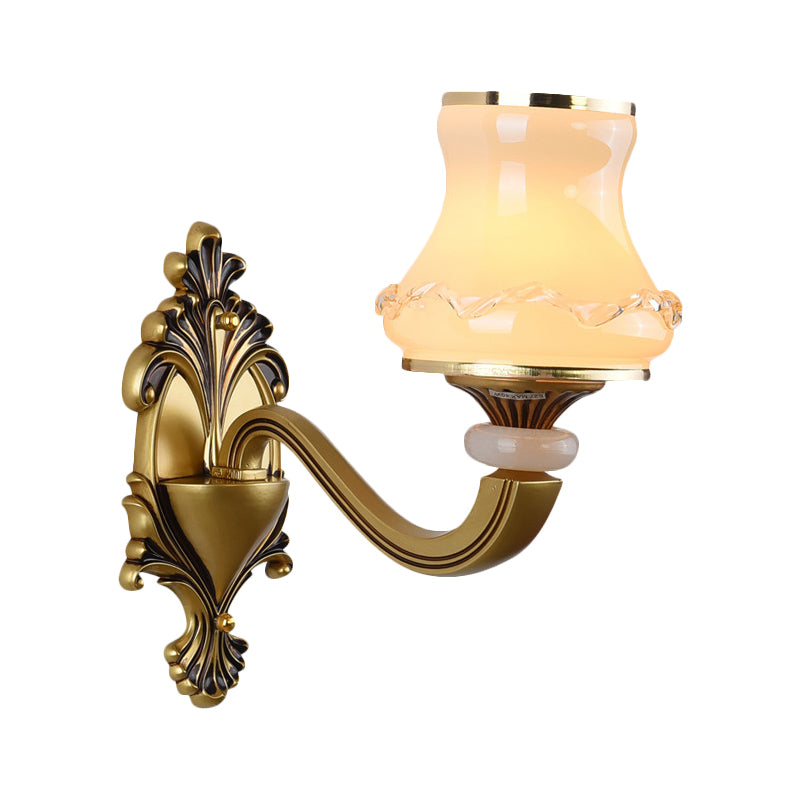 Vintage Frosted Glass Wall Lamp With Brass Mount - Urn Shape 1/2-Bulb Living Room Lighting