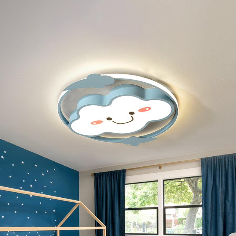 Iron Rainbow/Cloud Flush Mount Led Ceiling Light - Cartoon Pink/Blue Fixture For Kids Bedroom