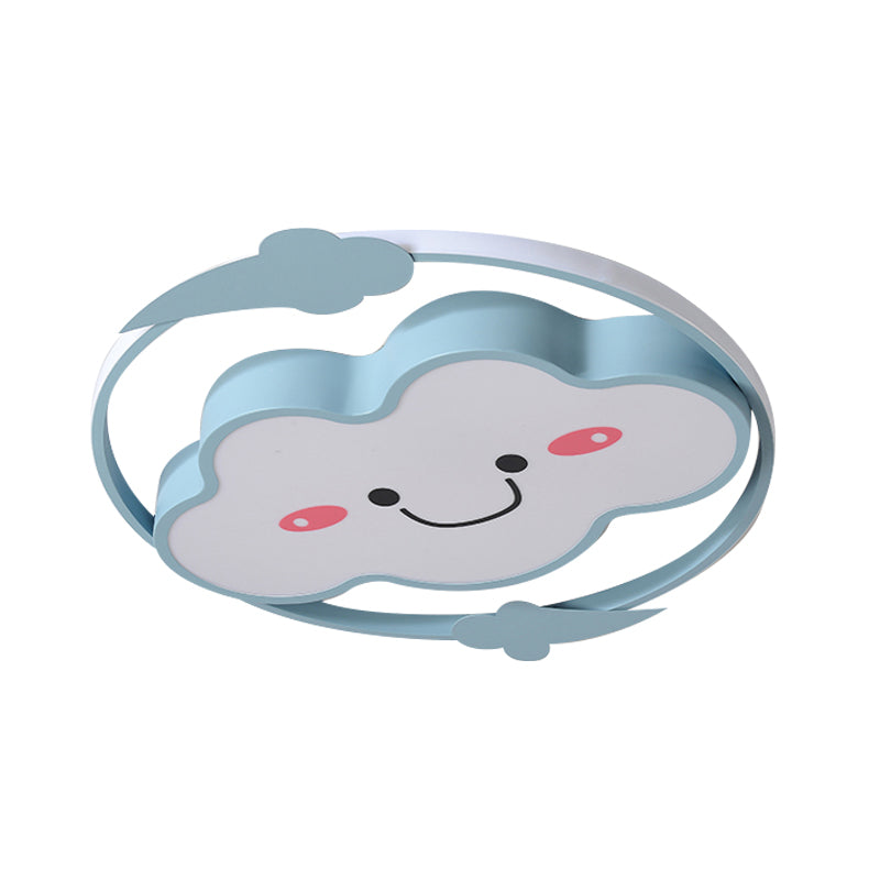 Iron Rainbow/Cloud Flush Mount Led Ceiling Light - Cartoon Pink/Blue Fixture For Kids Bedroom
