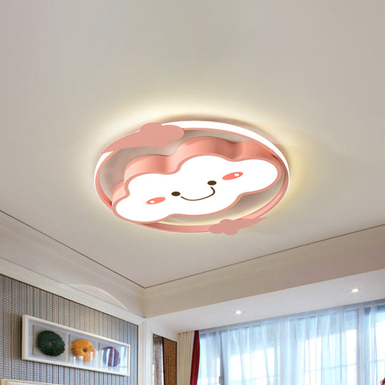 Iron Rainbow/Cloud Flush Mount Led Ceiling Light - Cartoon Pink/Blue Fixture For Kids Bedroom