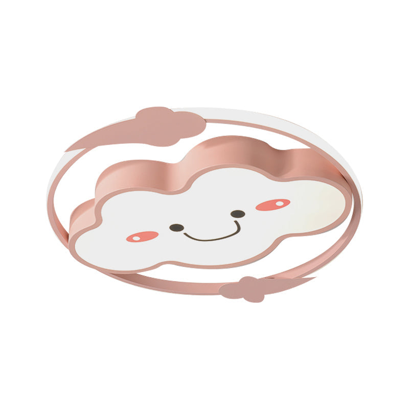 Iron Rainbow/Cloud Flush Mount Led Ceiling Light - Cartoon Pink/Blue Fixture For Kids’ Bedroom