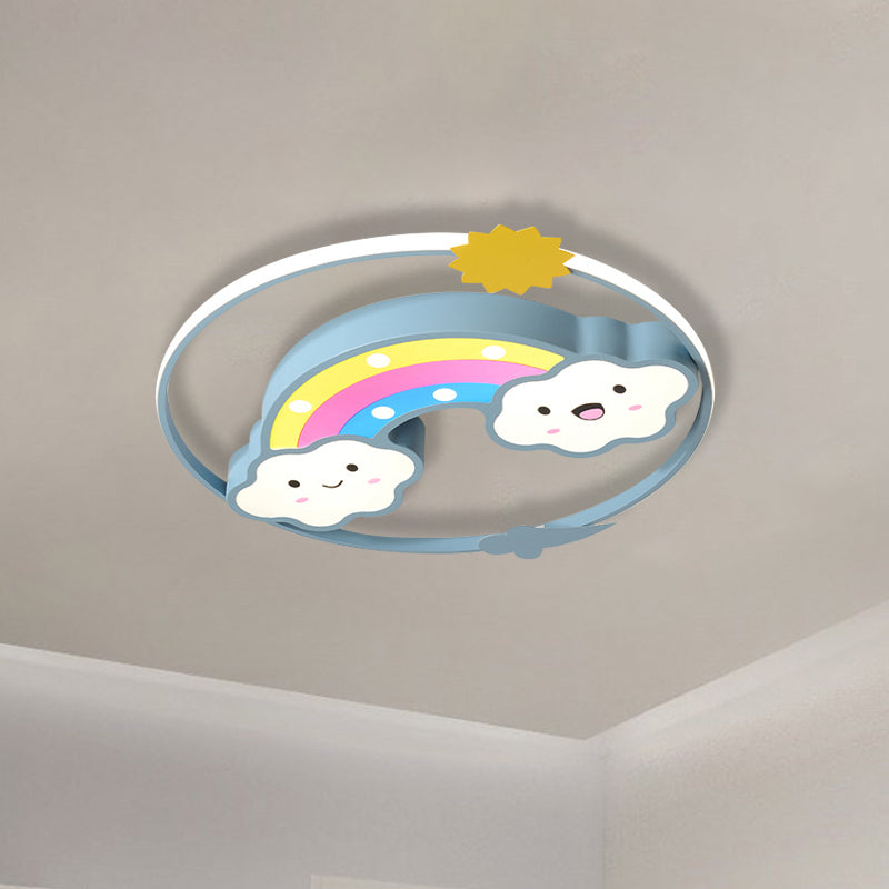 Iron Rainbow/Cloud Flush Mount Led Ceiling Light - Cartoon Pink/Blue Fixture For Kids Bedroom Blue /