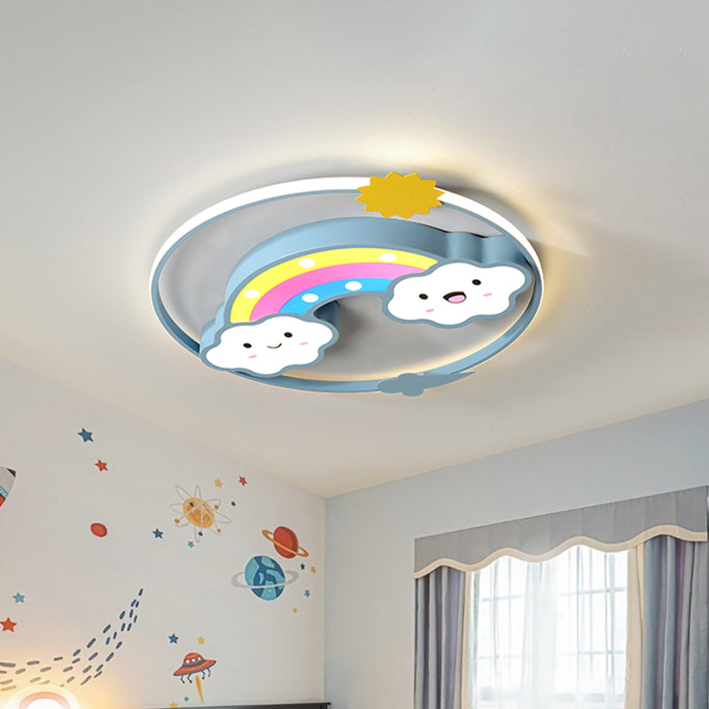 Iron Rainbow/Cloud Flush Mount Led Ceiling Light - Cartoon Pink/Blue Fixture For Kids Bedroom
