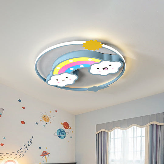 Iron Rainbow/Cloud Flush Mount Led Ceiling Light - Cartoon Pink/Blue Fixture For Kids Bedroom