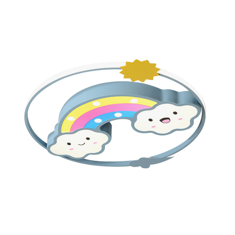Iron Rainbow/Cloud Flush Mount Led Ceiling Light - Cartoon Pink/Blue Fixture For Kids Bedroom
