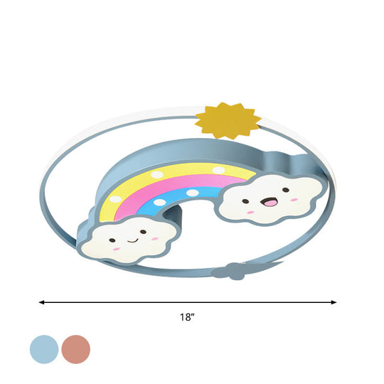 Iron Rainbow/Cloud Flush Mount Led Ceiling Light - Cartoon Pink/Blue Fixture For Kids Bedroom