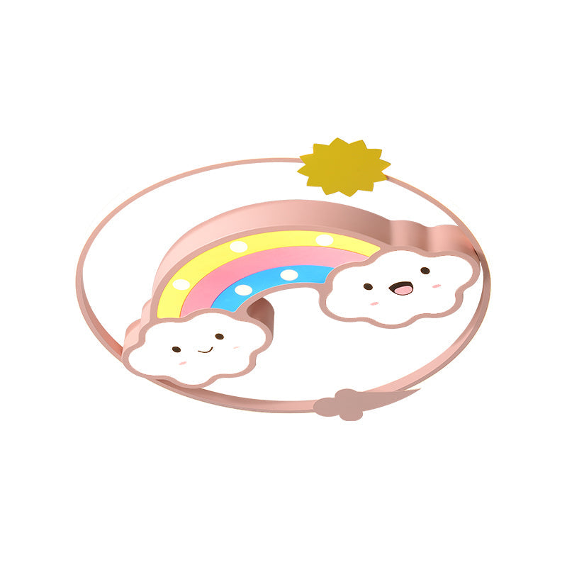 Iron Rainbow/Cloud Flush Mount Led Ceiling Light - Cartoon Pink/Blue Fixture For Kids Bedroom