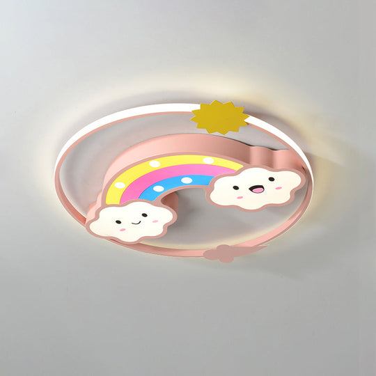 Iron Rainbow/Cloud Flush Mount Led Ceiling Light - Cartoon Pink/Blue Fixture For Kids Bedroom