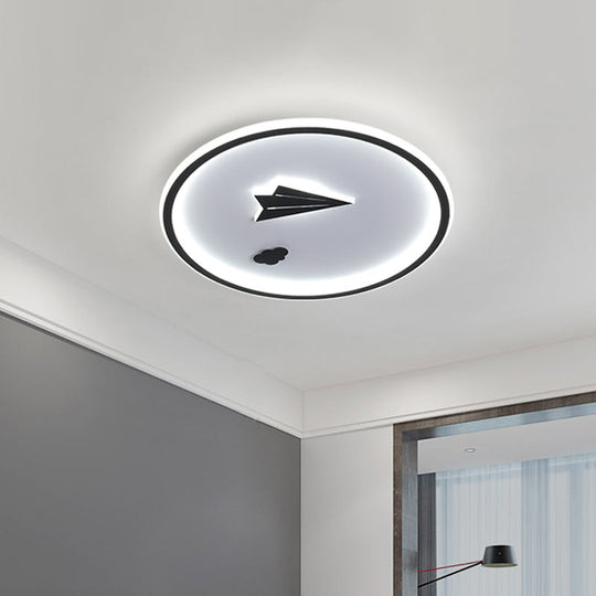 Metal Paper Plane And Cloud Flushmount Led Black Ceiling Light In Warm/White