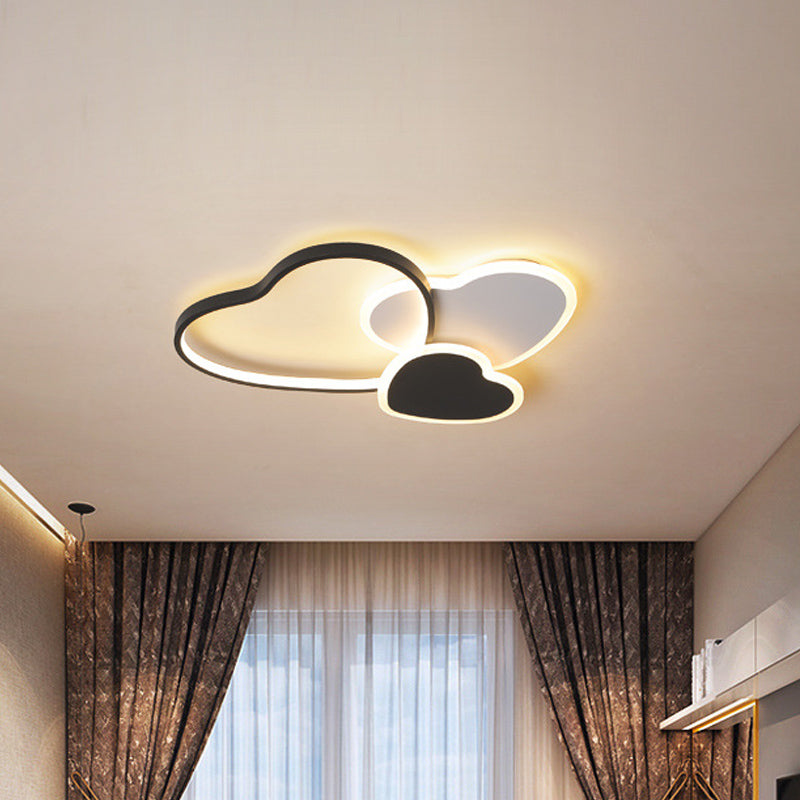 Nordic Acrylic Led Black Flush Mount Ceiling Lamp With Multi-Heart Design - Warm/White Light For