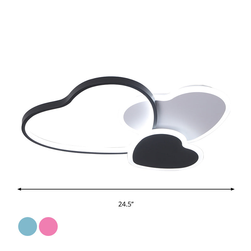 Nordic Acrylic Led Black Flush Mount Ceiling Lamp With Multi - Heart Design - Warm/White Light For
