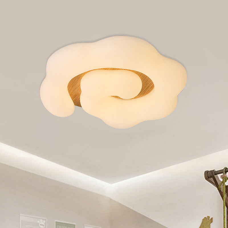 Wooden Cloud Led Ceiling Light For Childrens Bedroom - Nordic Style Flush Mount Lighting