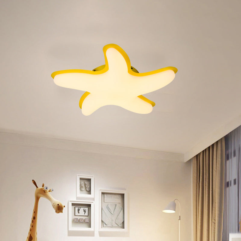 Children’s Starfish Led Nursery Ceiling Light - Grey/Pink/Yellow Flush Mount Fixture