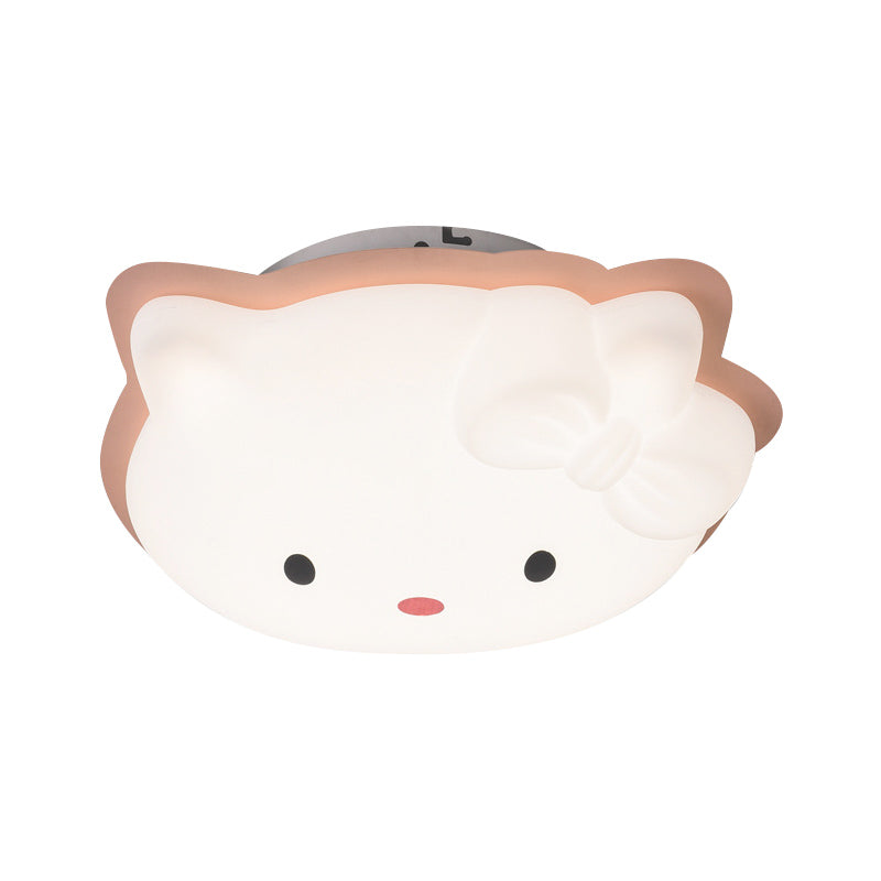 Kids Cartoon Cat Led Flush Mount Light Fixture For Pink/Blue Bedroom Décor