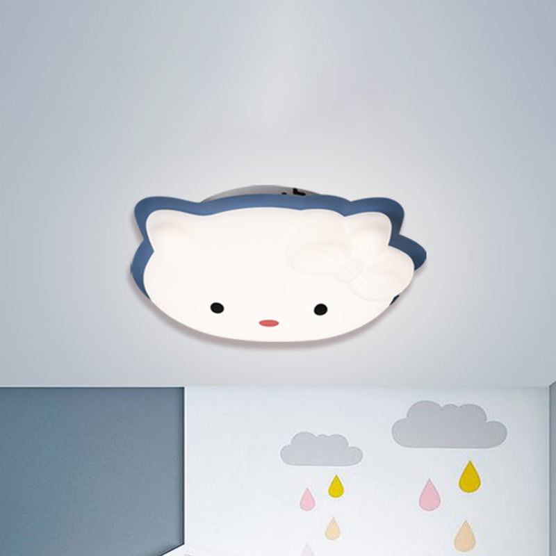 Kids Cartoon Cat Led Flush Mount Light Fixture For Pink/Blue Bedroom Décor Blue