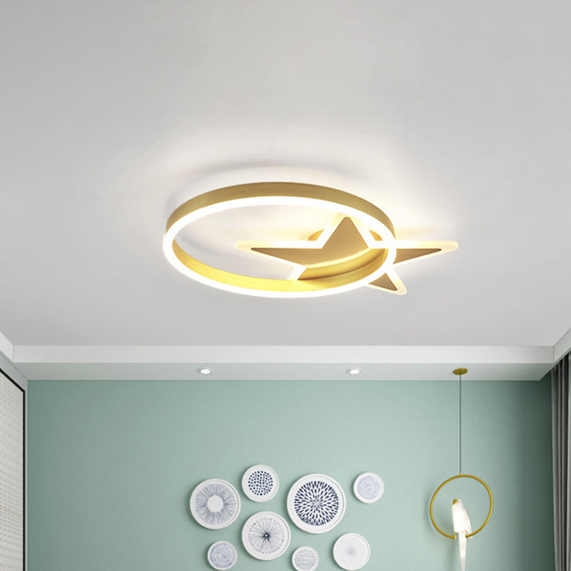 Contemporary Acrylic Star & Circle Led Flush Mount Light - Gold Finish Warm/White Lighting / Warm