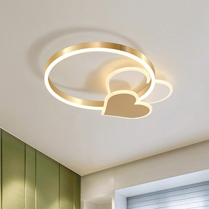 Gold Nordic Led Flush Mount Light With Loving Heart And Star Design
