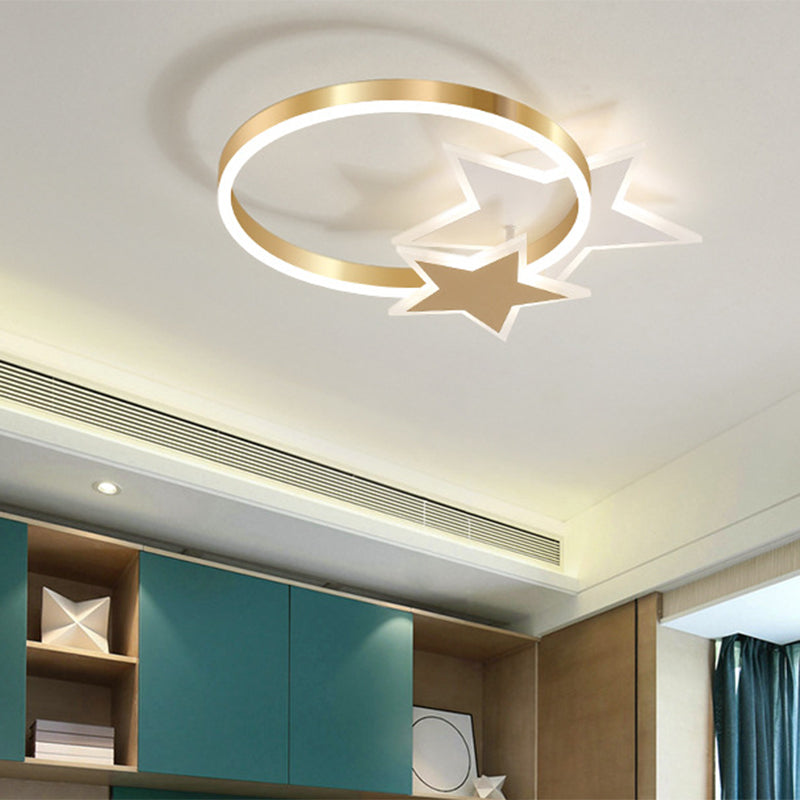 Gold Nordic Led Flush Mount Light With Loving Heart And Star Design