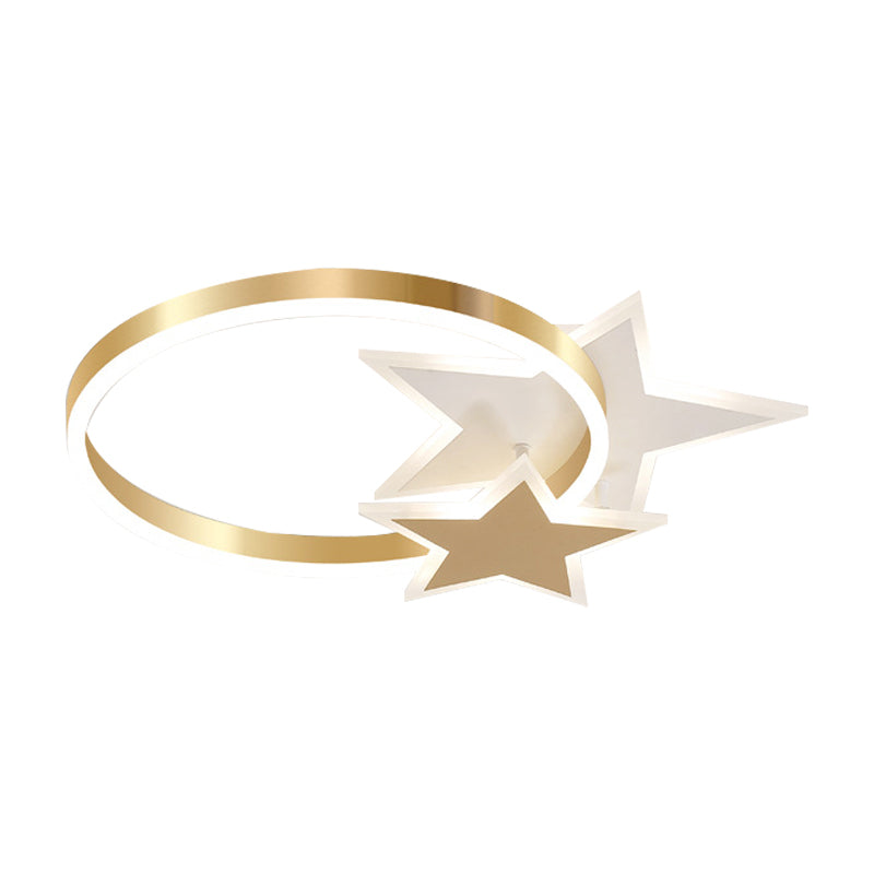 Gold Nordic Led Flush Mount Light With Loving Heart And Star Design