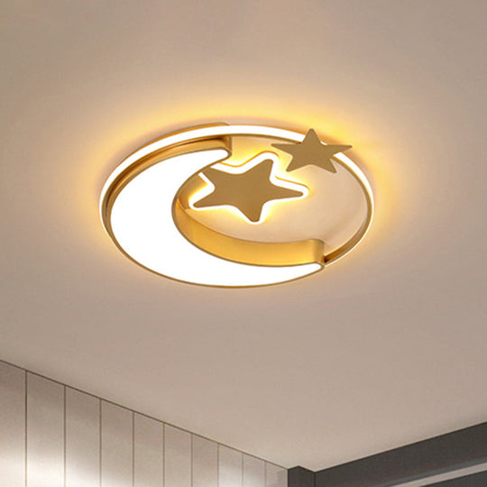 Nordic Led Ceiling Lamp For Childrens Bedroom With Star And Moon Design In Gold Pink Or Blue