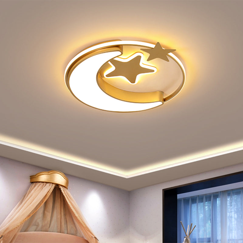 Nordic Led Ceiling Lamp For Childrens Bedroom With Star And Moon Design In Gold Pink Or Blue