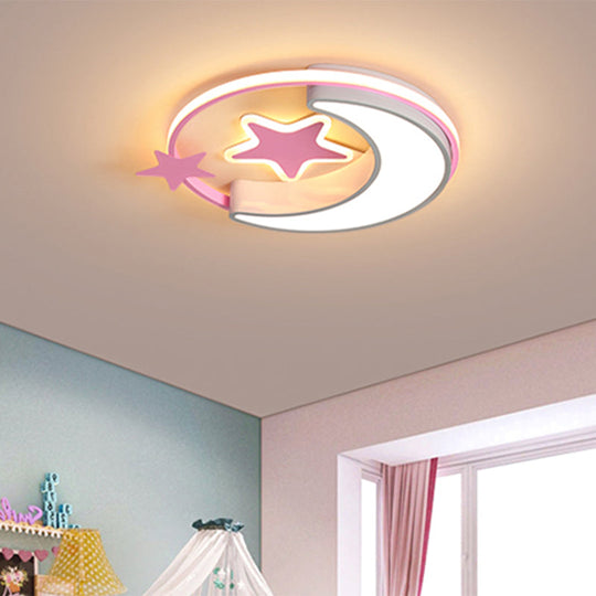 Nordic Led Ceiling Lamp For Children’s Bedroom With Star And Moon Design In Gold Pink Or Blue
