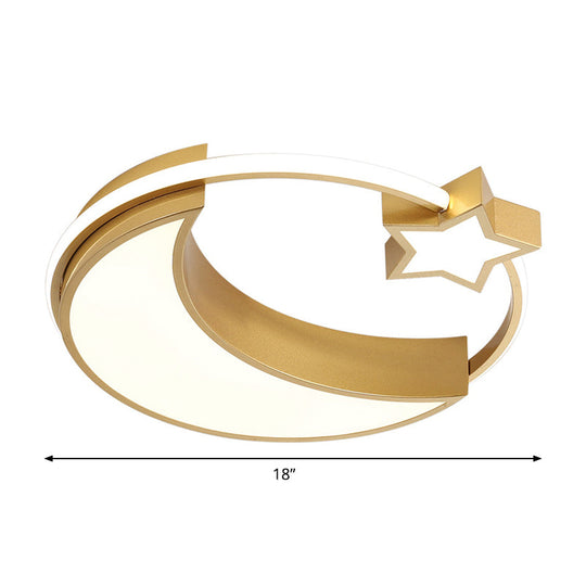 Kids Moon And Star Flush Mount Led Ceiling Light – Gold/Black/White