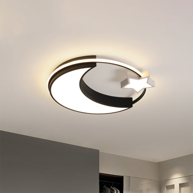 Kids Moon And Star Flush Mount Led Ceiling Light – Gold/Black/White