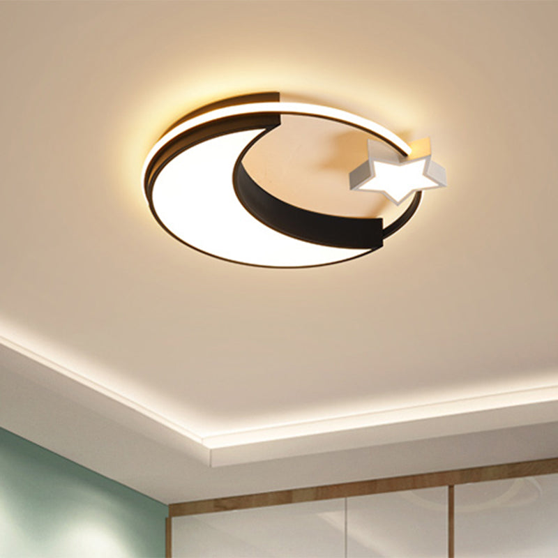 Kids Moon And Star Flush Mount Led Ceiling Light – Gold/Black/White