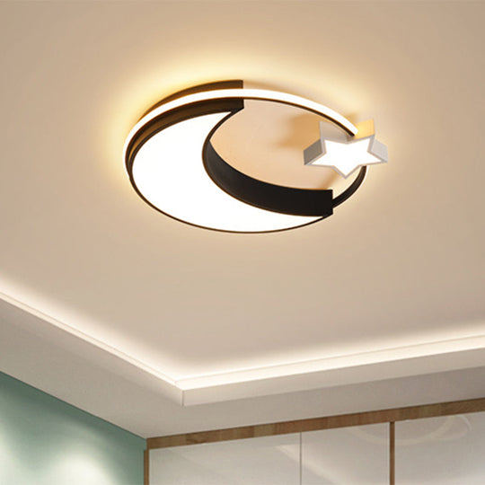 Kids Moon And Star Flush Mount Led Ceiling Light – Gold/Black/White