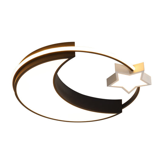 Kids Moon And Star Flush Mount Led Ceiling Light – Gold/Black/White