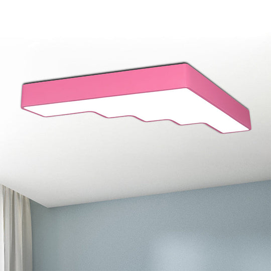 Kids Led Acrylic Flush Mount Ceiling Lamp In Blue/Pink/Yellow With Ladder Design Pink