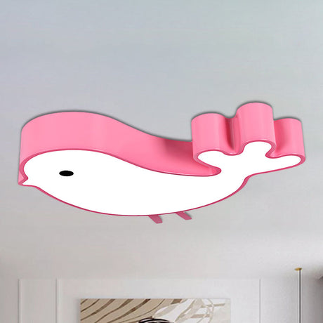Led Bird-Like Flush Light Fixture With Acrylic Shade - Cartoon Style Blue/Pink/Yellow Finish Pink