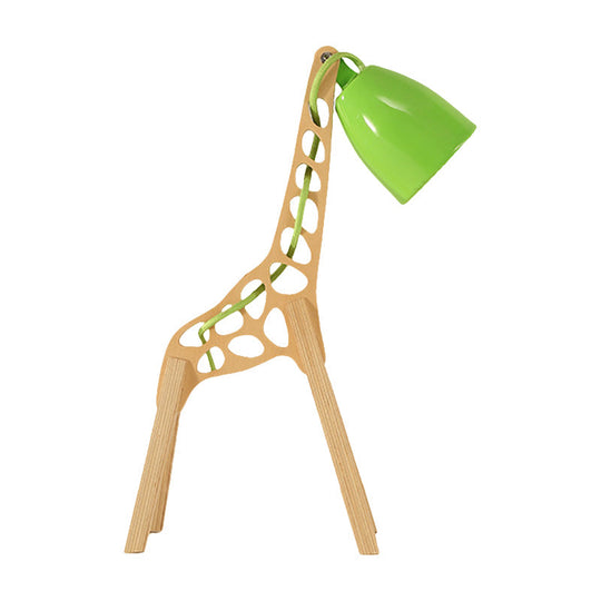 Cartoon Giraffe Night Light Table Lamp - Metal 1-Light With Wood Base In Blue/Red/Green