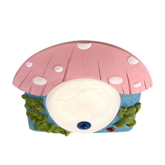 Cartoon Bear Ceiling Mounted Led Flush Light For Kids Rooms - Red/Blue With White Glass Shade