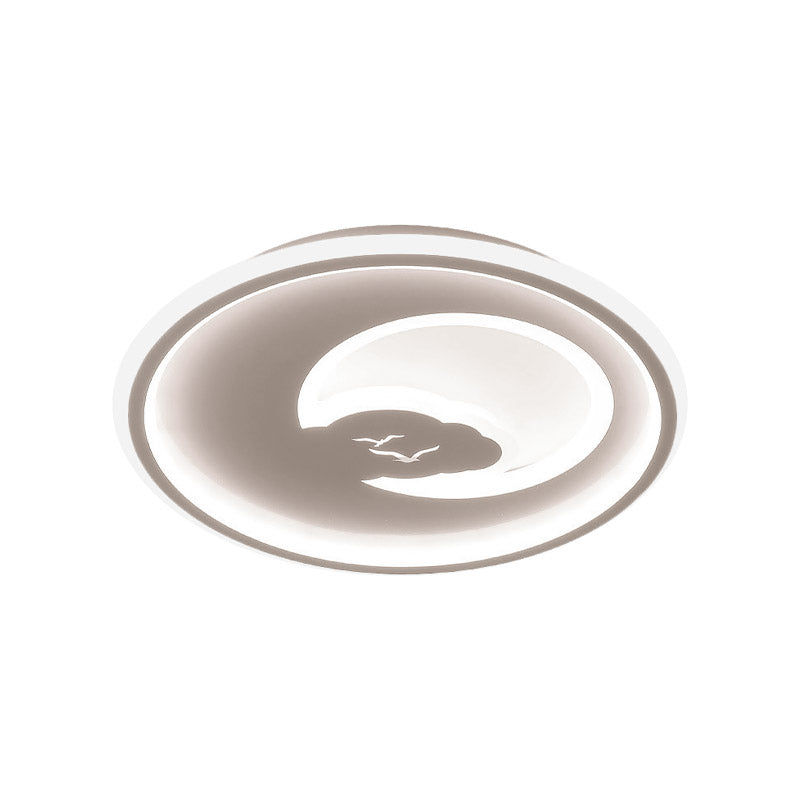 Modern Led Bedroom Light: White/Pink Flush Mount Ceiling Fixture With Moon Acrylic Shade