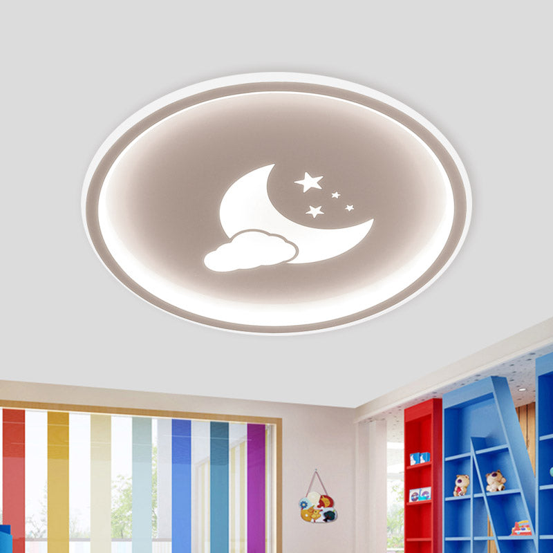 Contemporary Moon And Star Pink/White Round Acrylic Led Ceiling Light White