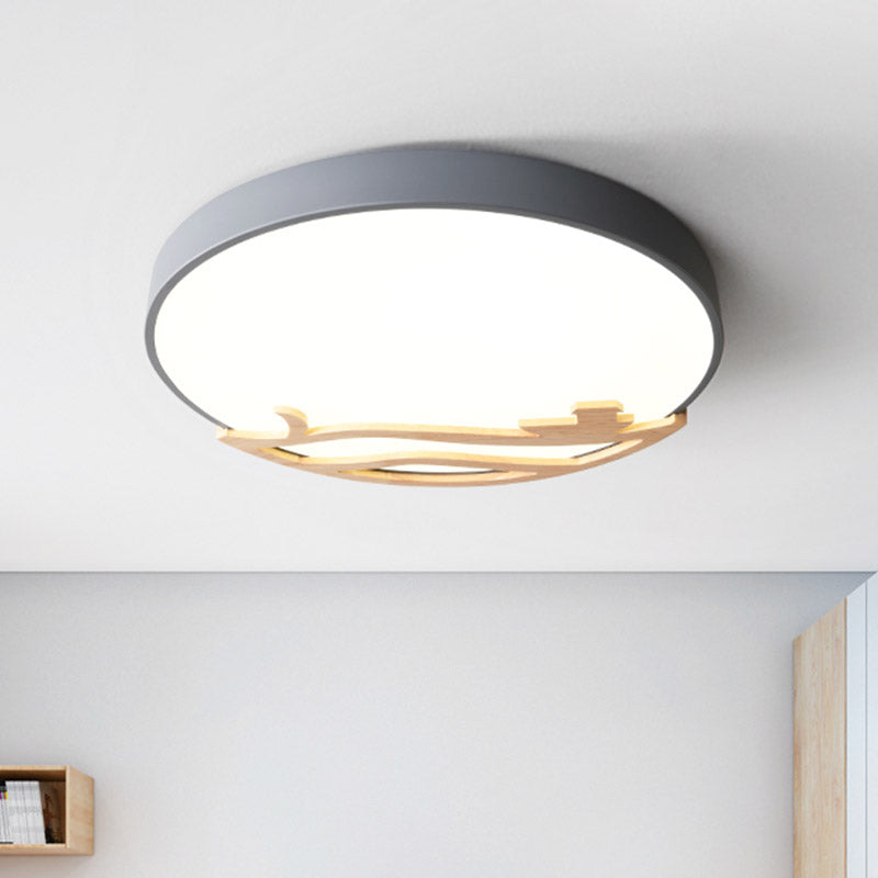 Modern Drum Flush Mount Lamp - Acrylic Led Bedroom Ceiling Light In Green/Gray/White Grey