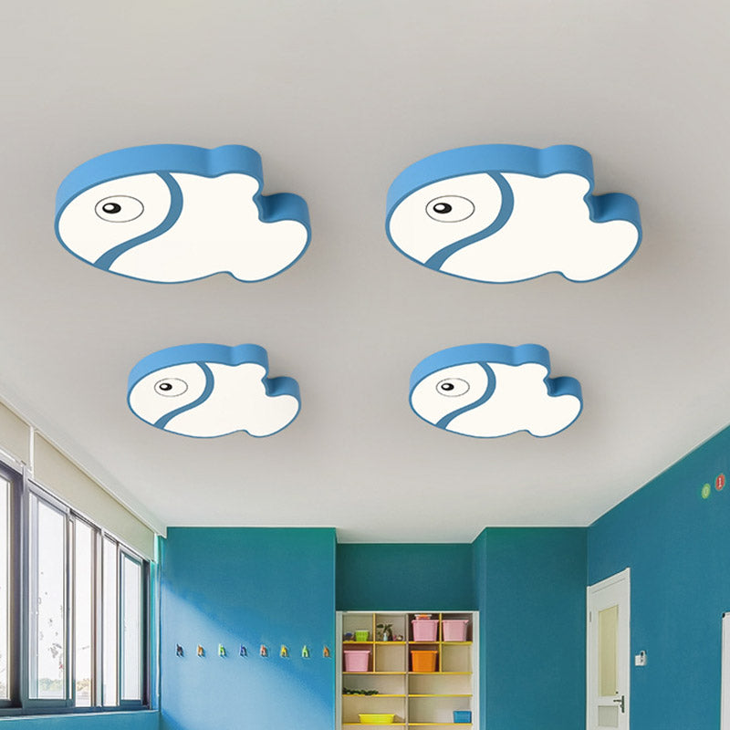 Cartoon Fish Ceiling Light For Kids Bedrooms White/Blue Led Acrylic Flushmount Fixture