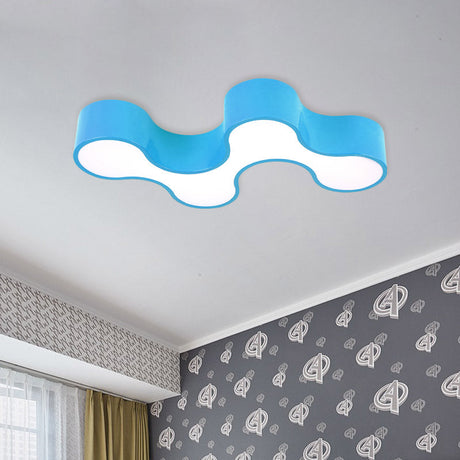 Kids Bedroom Acrylic Geometric Cartoon Led Flushmount Light In Green/Yellow/Blue Blue
