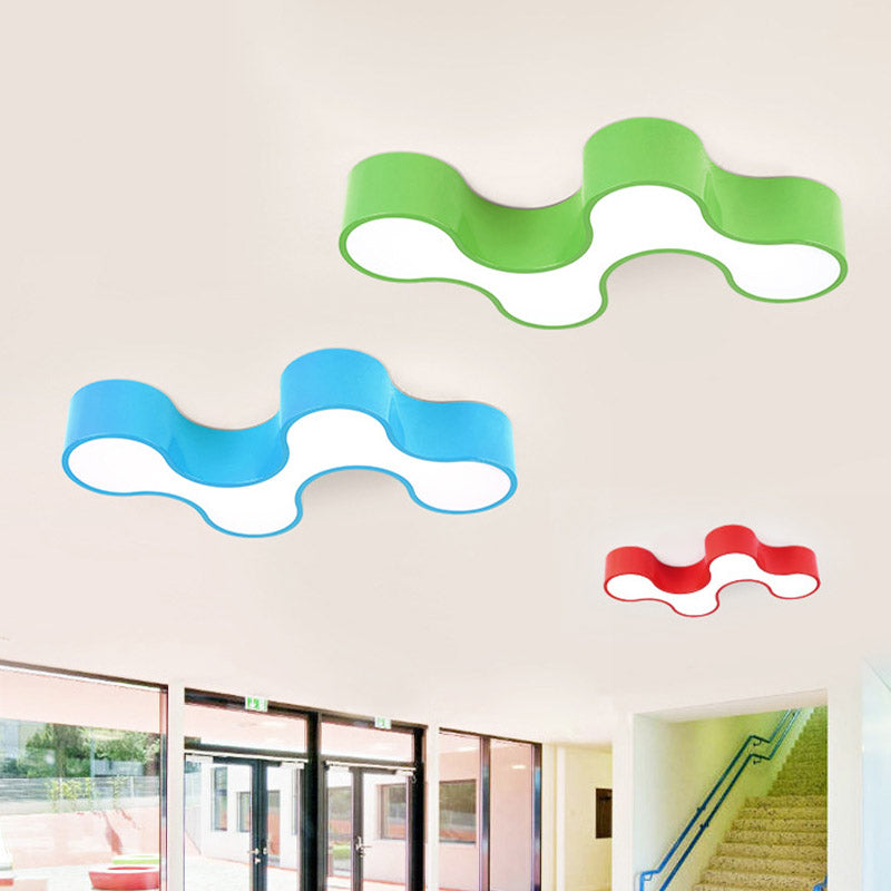 Kids Bedroom Acrylic Geometric Cartoon Led Flushmount Light In Green/Yellow/Blue