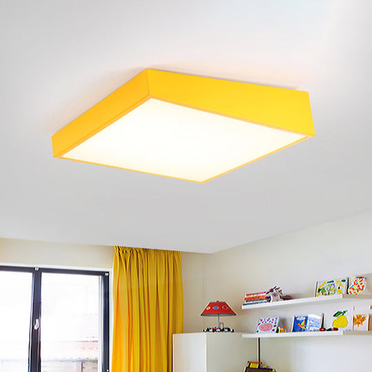 Colorful Square Led Flush Mount Ceiling Light For Kindergarten Yellow