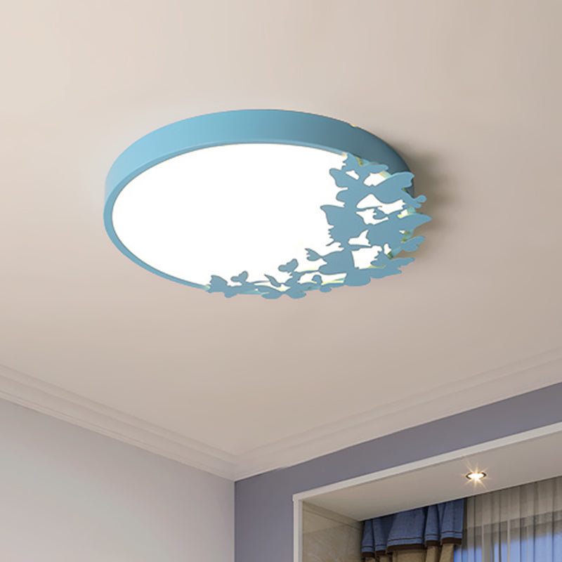 Contemporary Led Drum Ceiling Light Fixture In Pink/Blue/Yellow - Brighten Your Bedroom With Flush