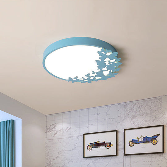 Contemporary Led Drum Ceiling Light Fixture In Pink/Blue/Yellow - Brighten Your Bedroom With Flush
