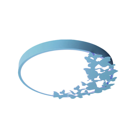 Contemporary Led Drum Ceiling Light Fixture In Pink/Blue/Yellow - Brighten Your Bedroom With Flush