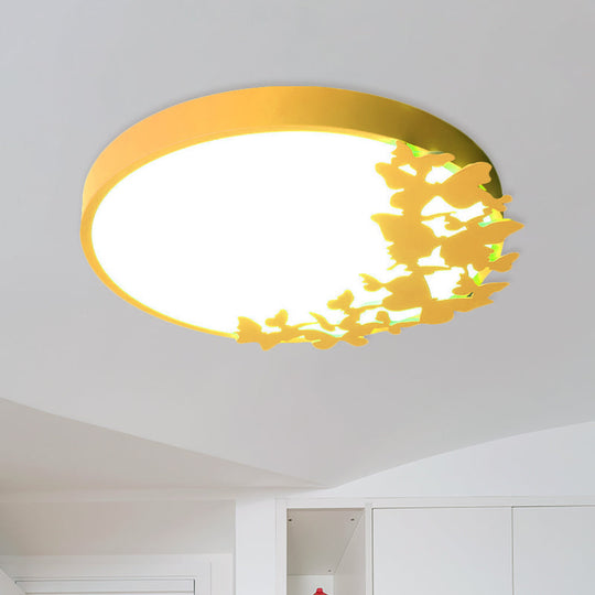 Contemporary Led Drum Ceiling Light Fixture In Pink/Blue/Yellow - Brighten Your Bedroom With Flush