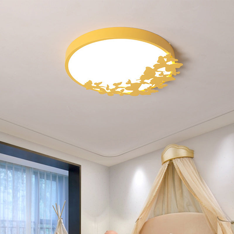 Contemporary Led Drum Ceiling Light Fixture In Pink/Blue/Yellow - Brighten Your Bedroom With Flush